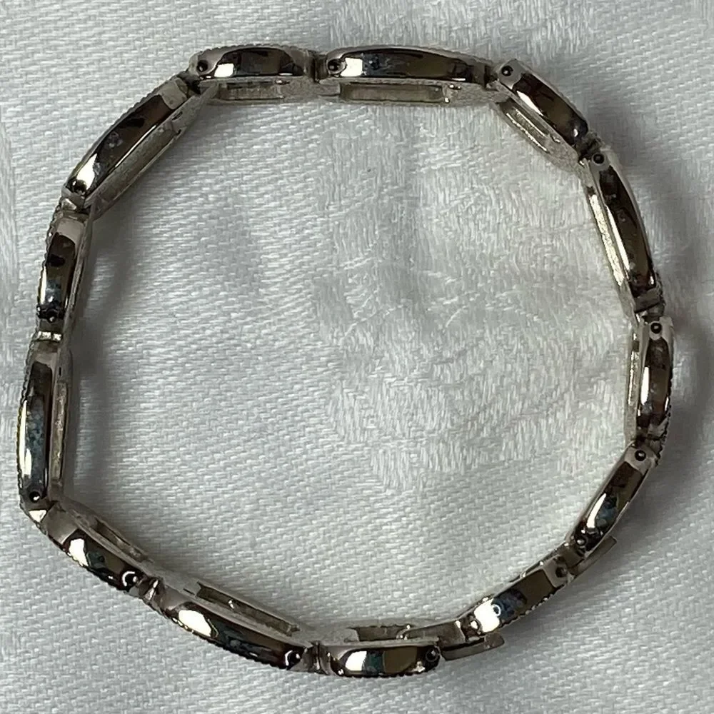Art Deco Style Antiqued Silver Tone Faux Marcasite Rectangle Link Chain Bracelet